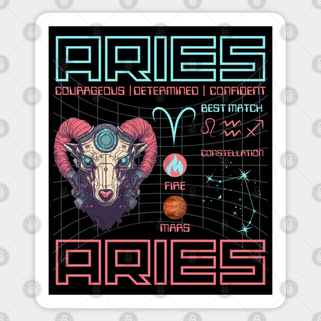 Aries Cyberpunk Zodiac Astrology Design Sticker by TuncGK